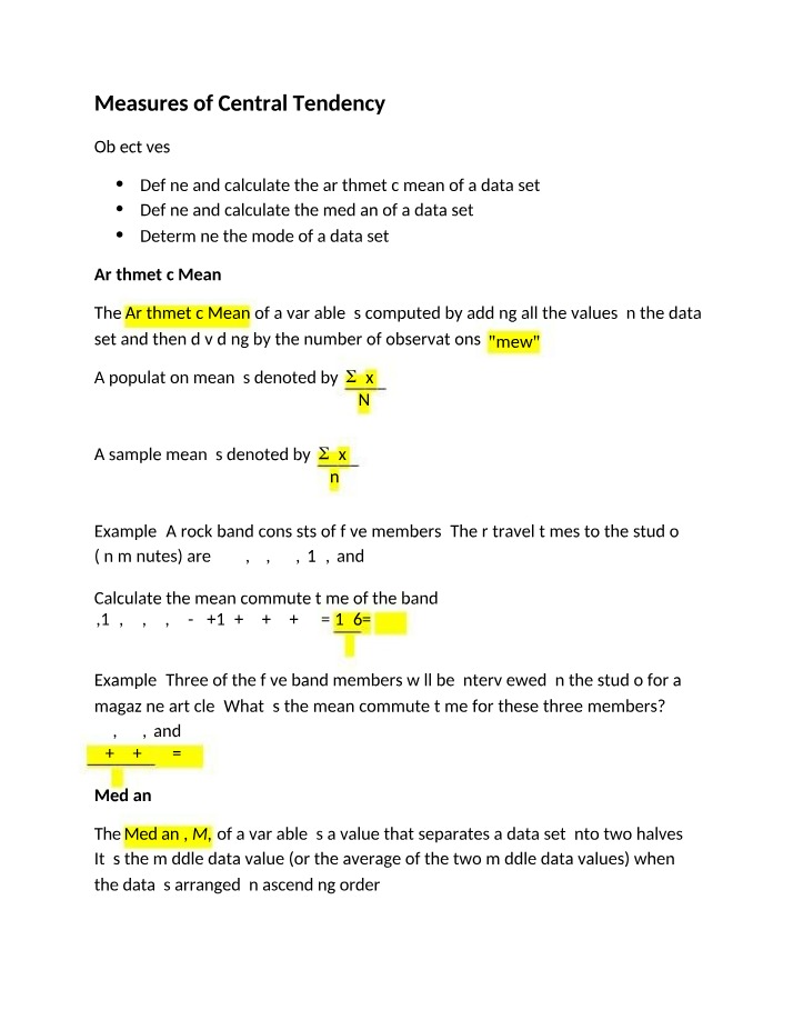 Measures of Central Tendency - Mean, Median, and Mode