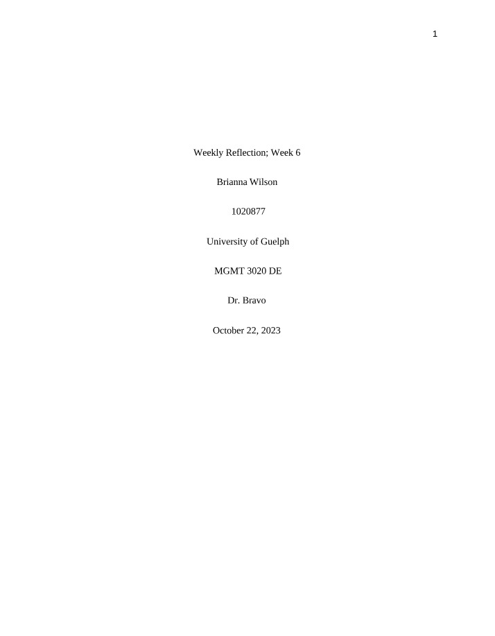 Weekly Reflection Week 6 Final