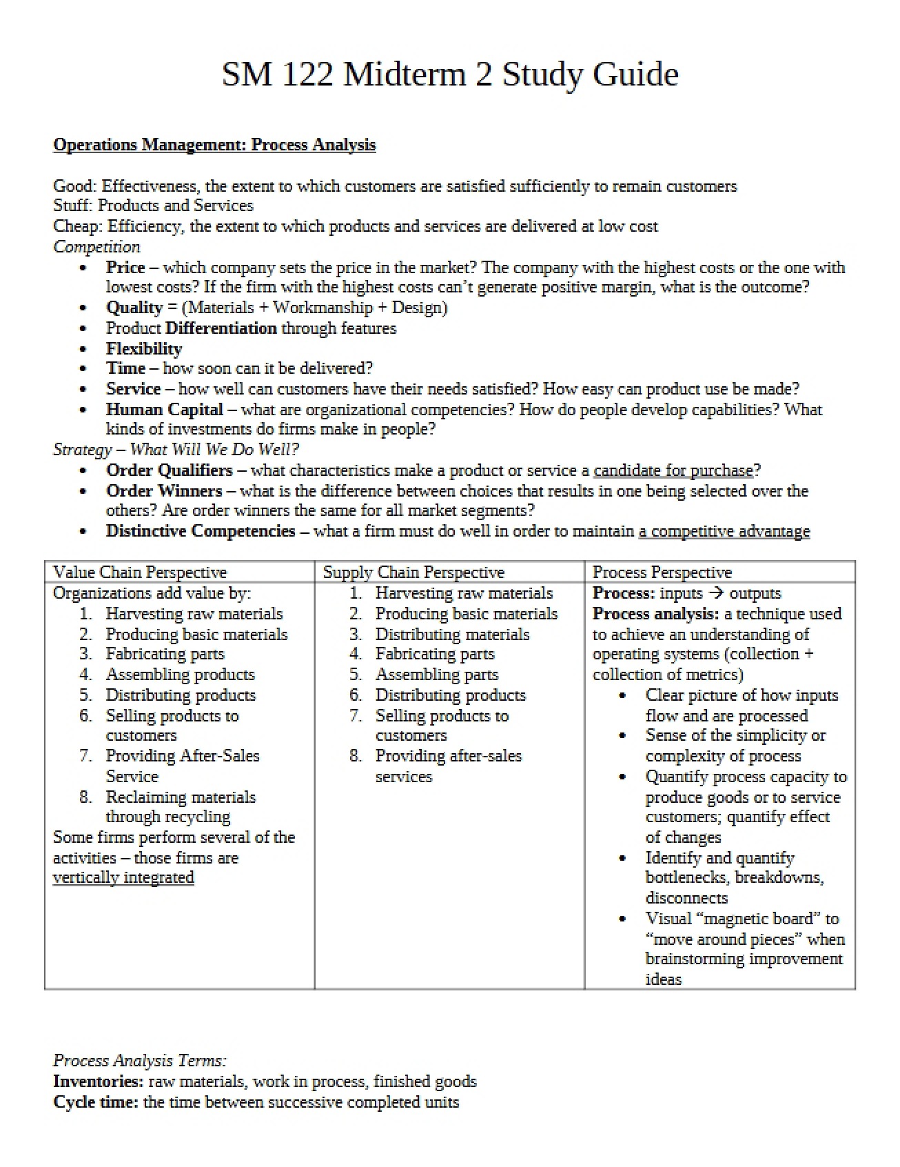 Guide for Second Midterm Study