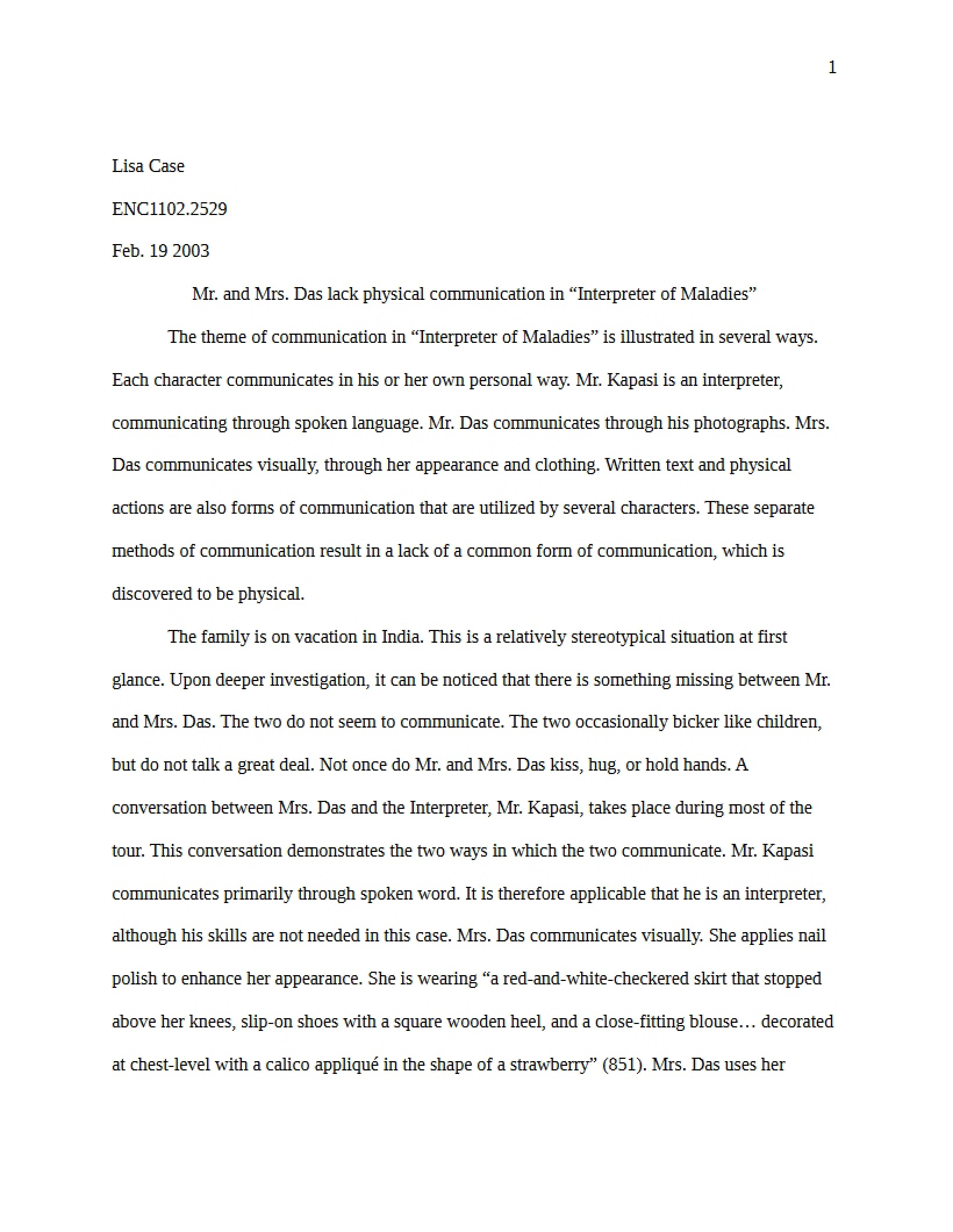 Interpreter of Maladies Essay