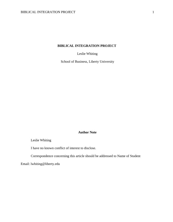 Project on Biblical Integration