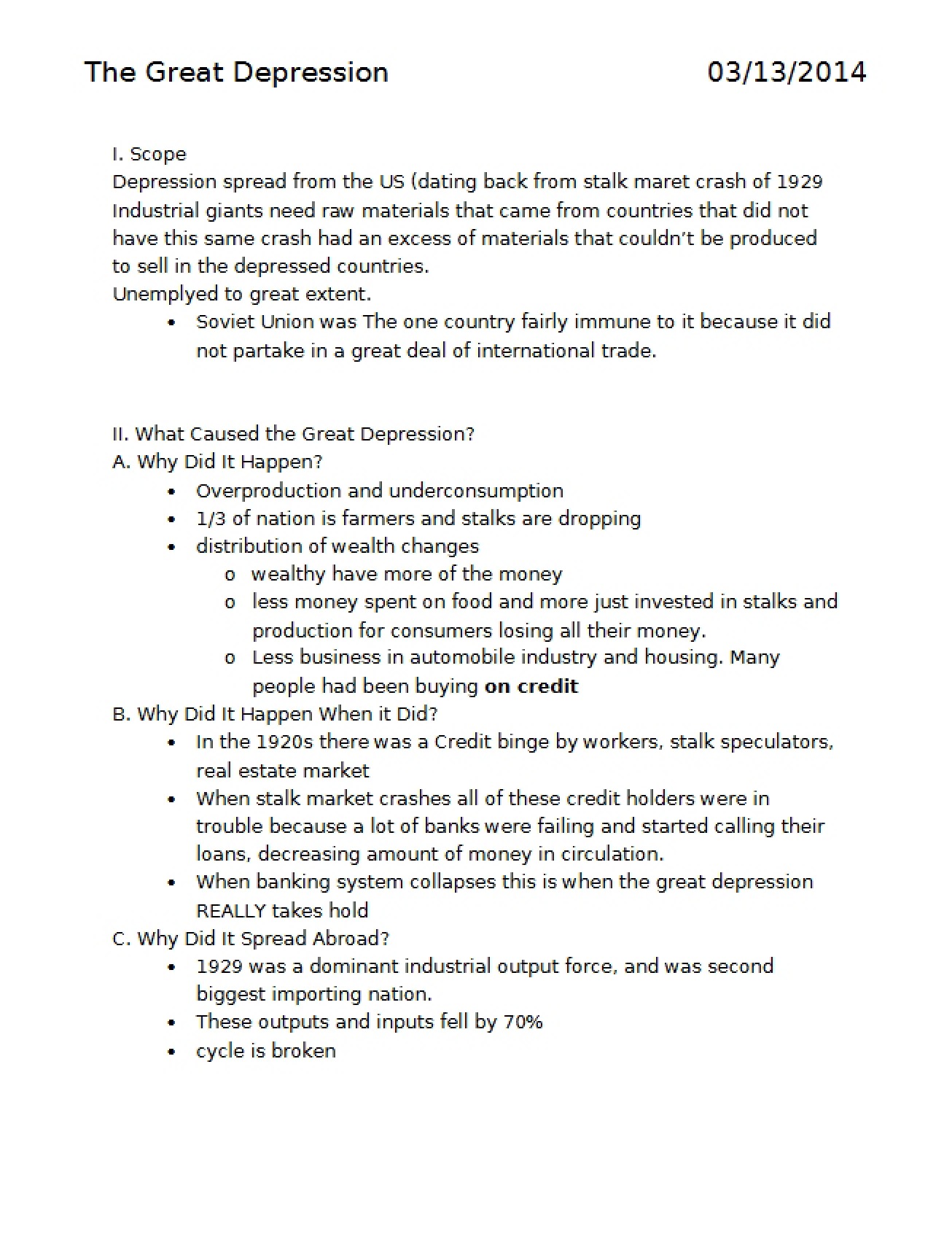 Overview of the Great Depression