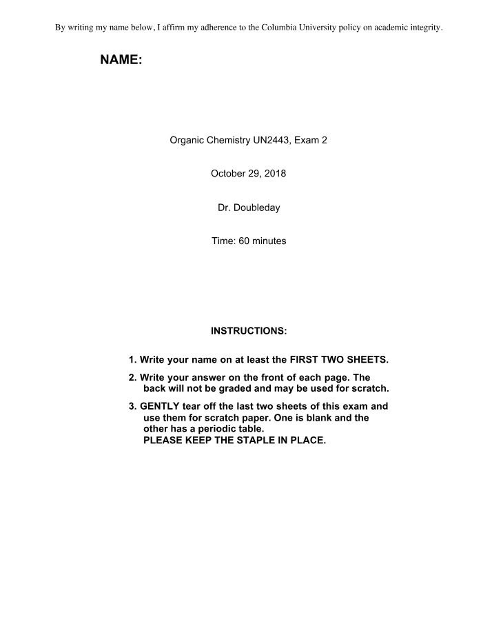 Organic Chemistry UN2443 Exam 2 - Chiral Molecules and Synthesis