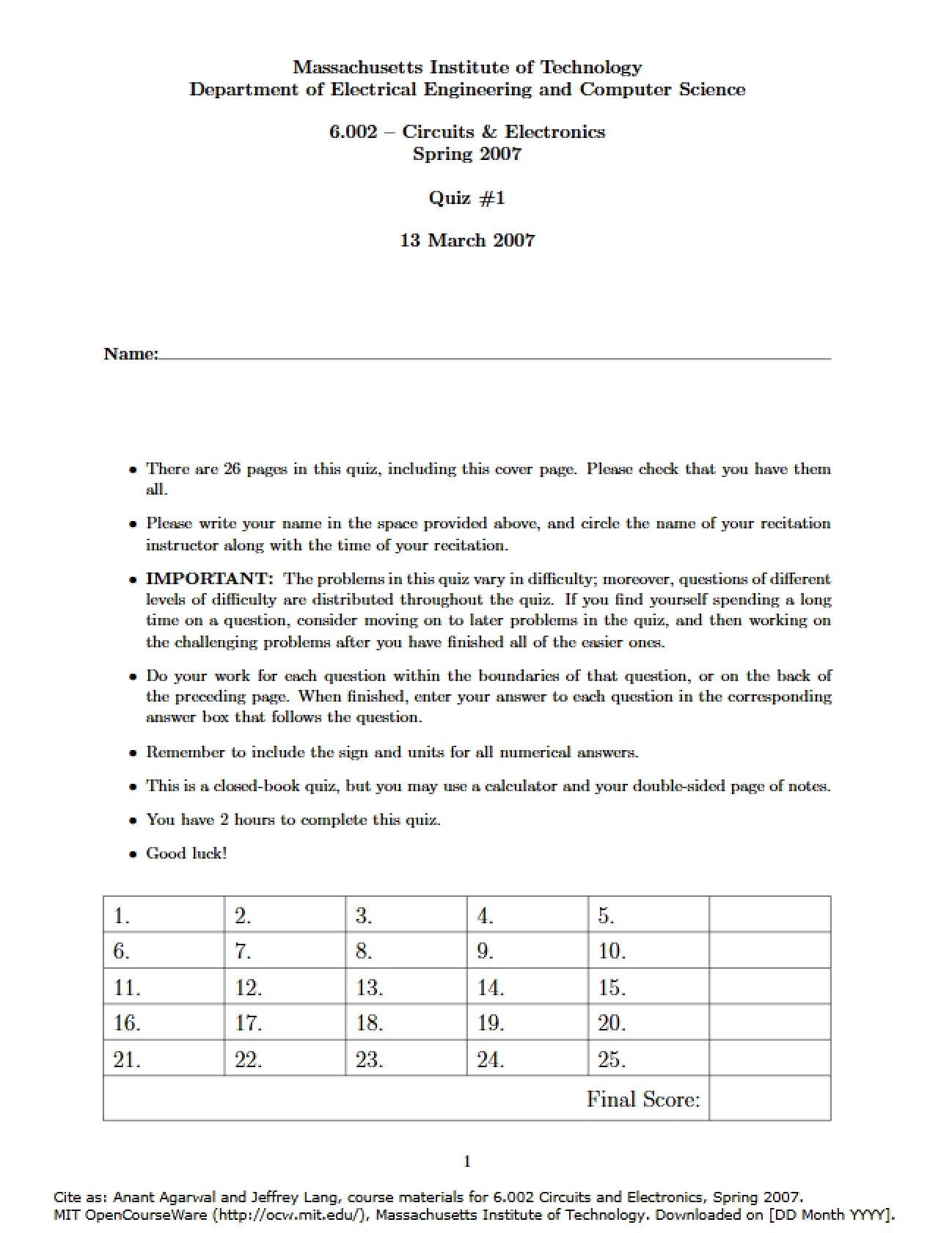 First Quiz