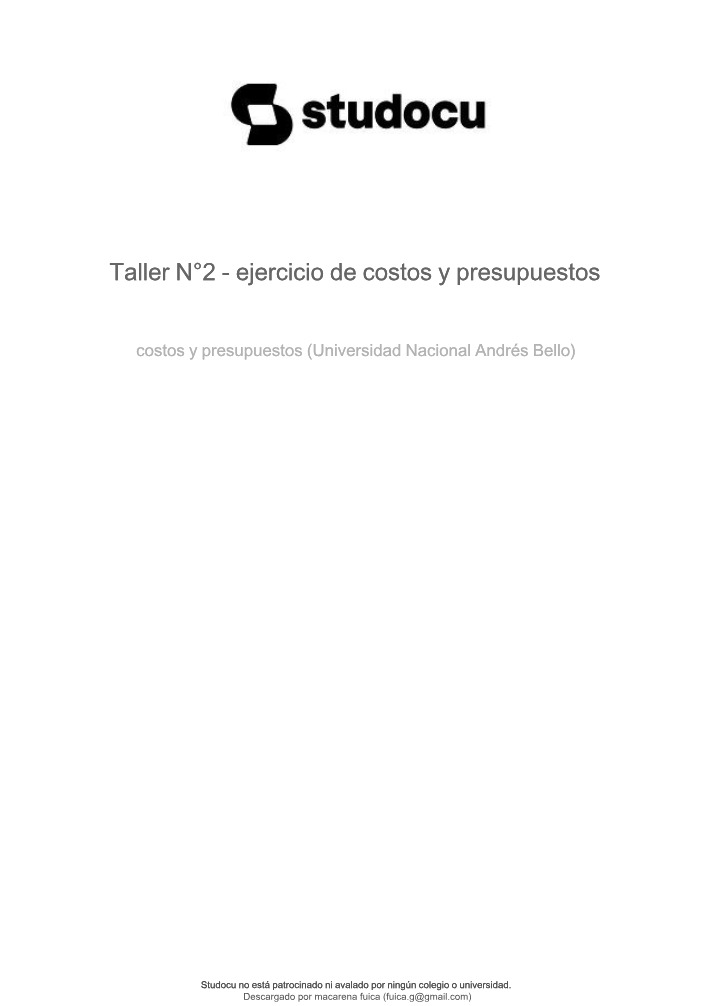 Ejercicio de Costos y Presupuestos - Taller N°2