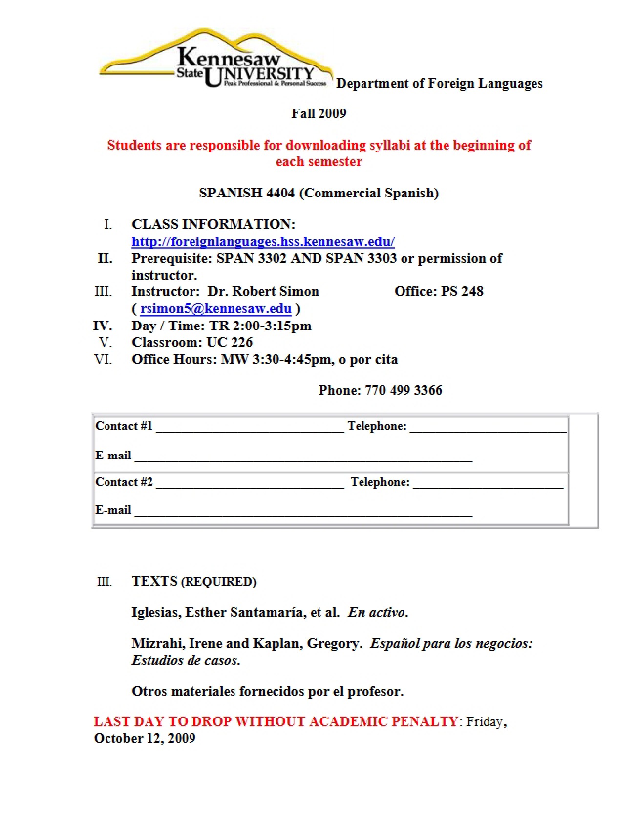 Course Outline for SPAN 4434