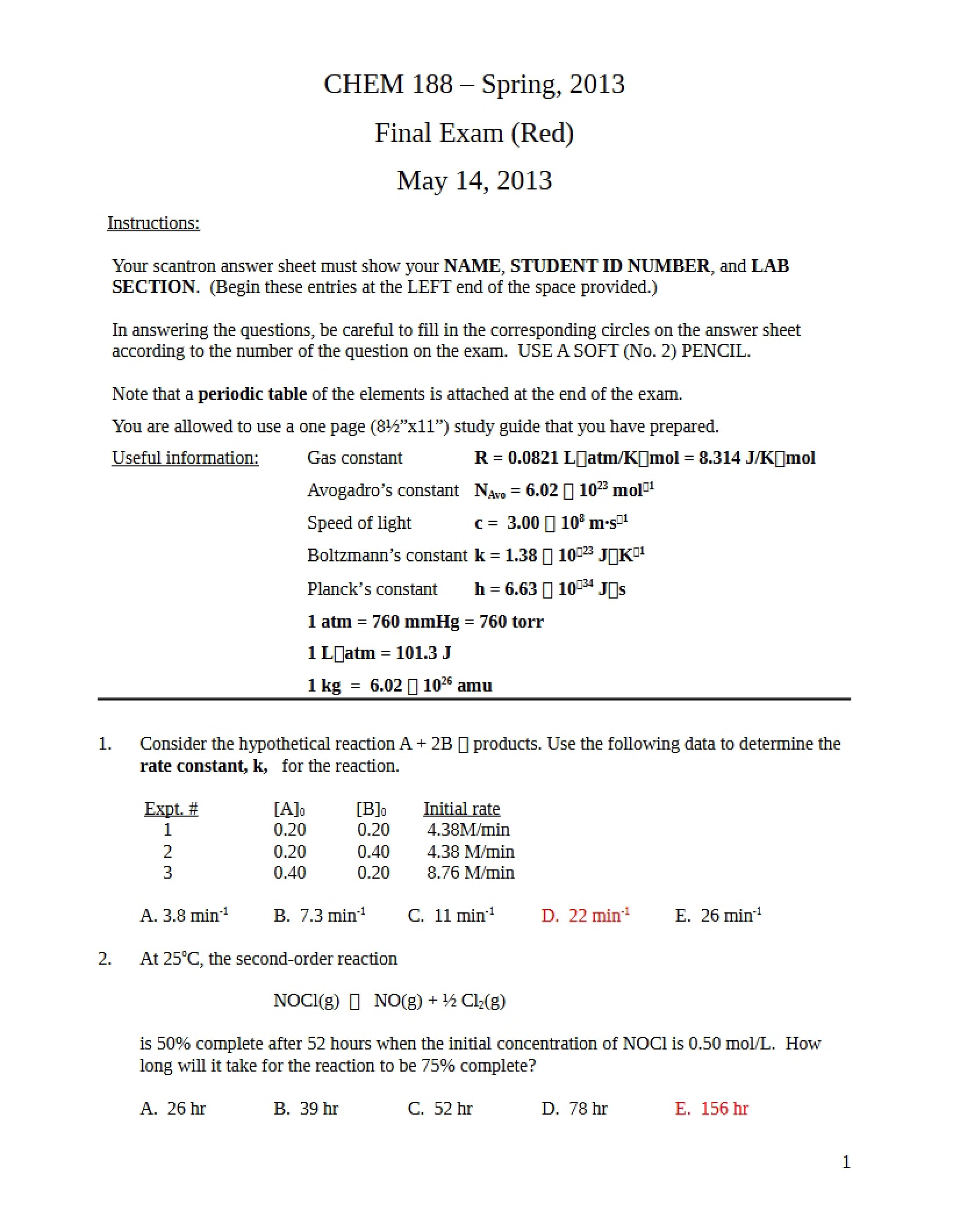 Red Final Examination 2013
