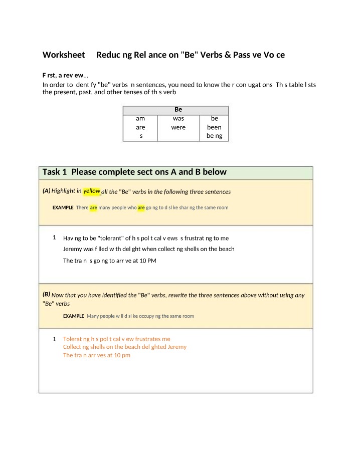 Reducing Passive Voice and Be Verbs - Worksheet 2