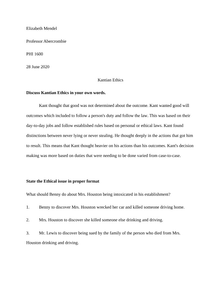Application and Discussion of Kantian Ethics