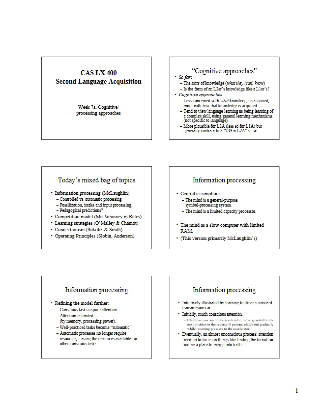 Week 7a Cognitive-Processing Approaches to L2A