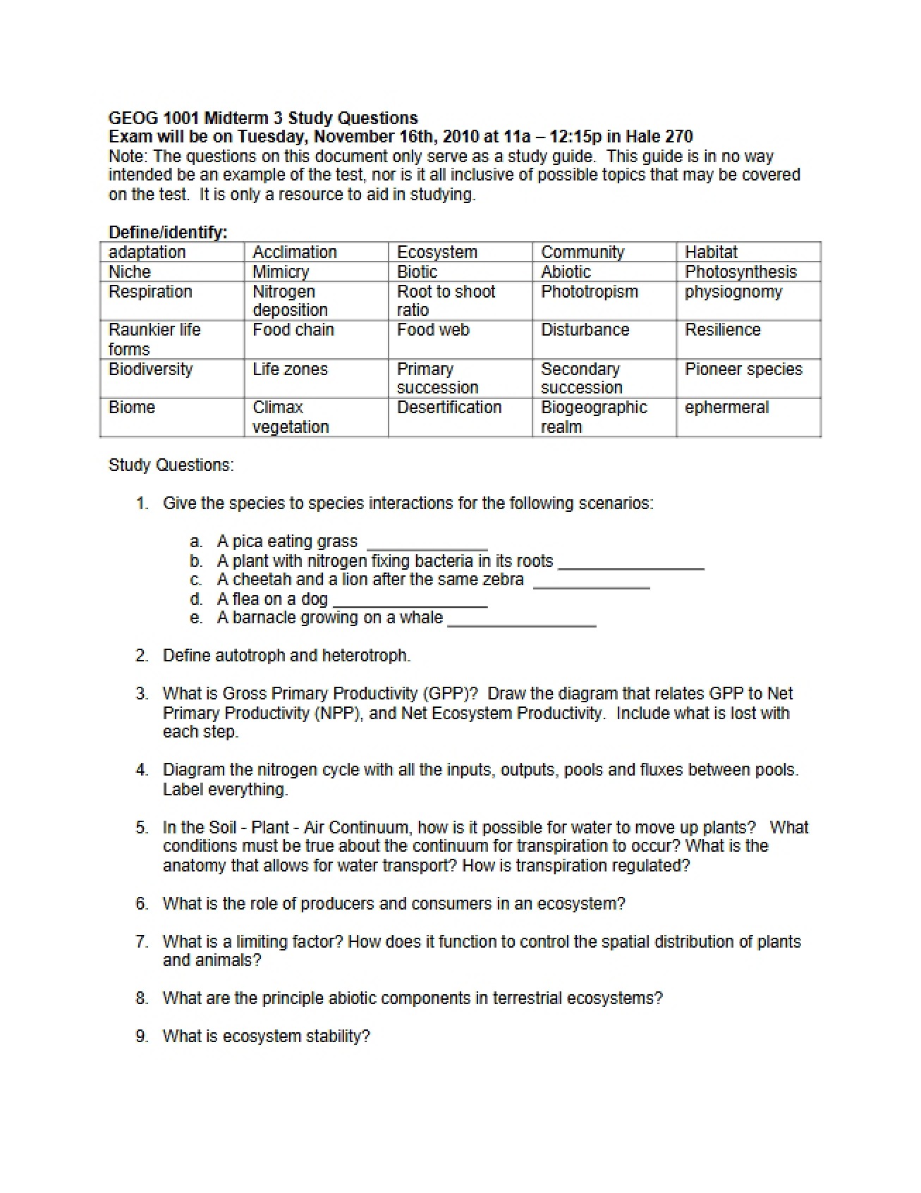 Study Guide for the Third Midterm