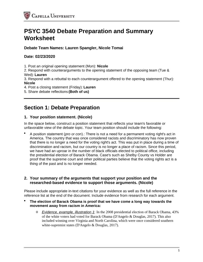 Debate Preparation - The Permanent Voting Rights Act