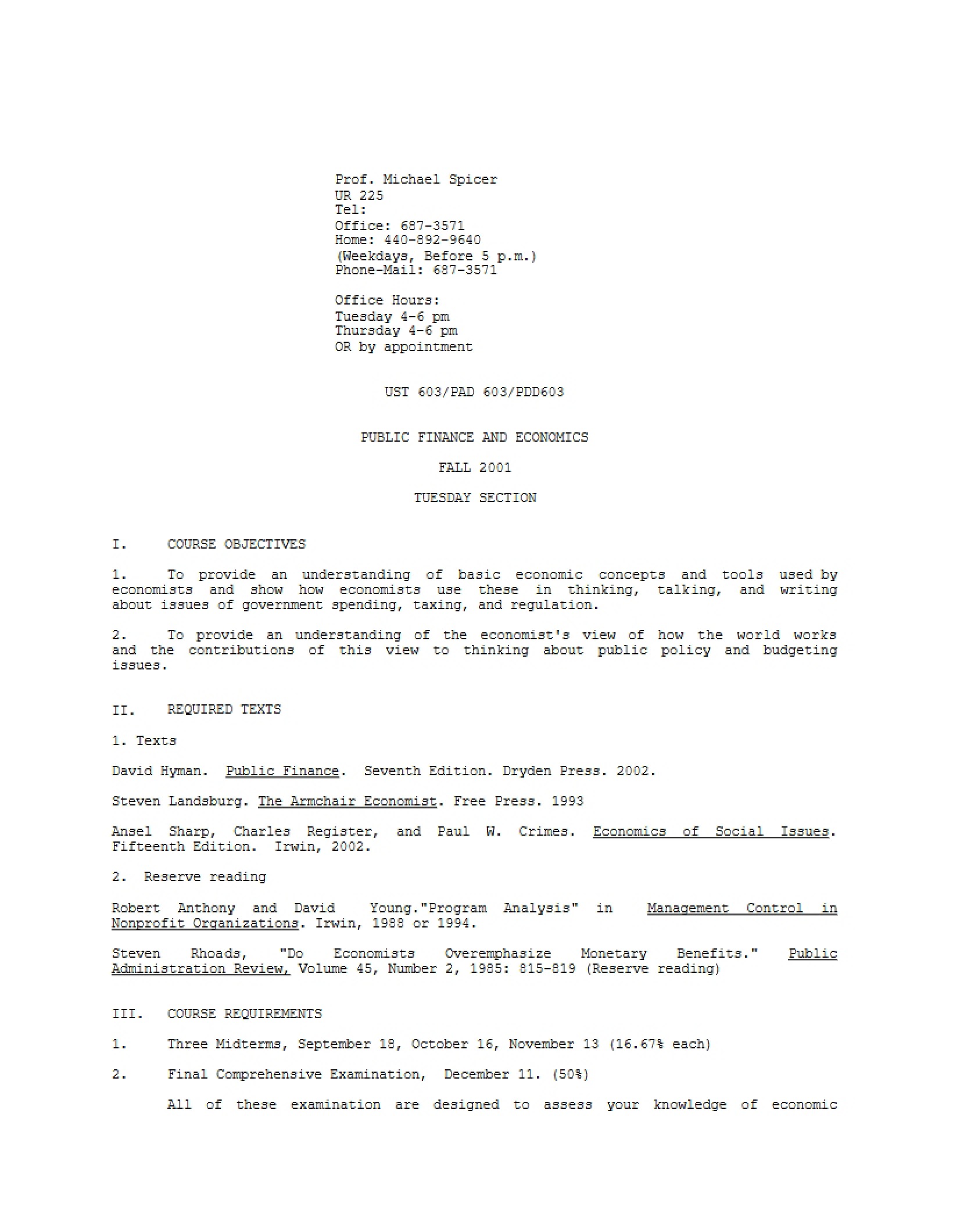 Public Economics Syllabus