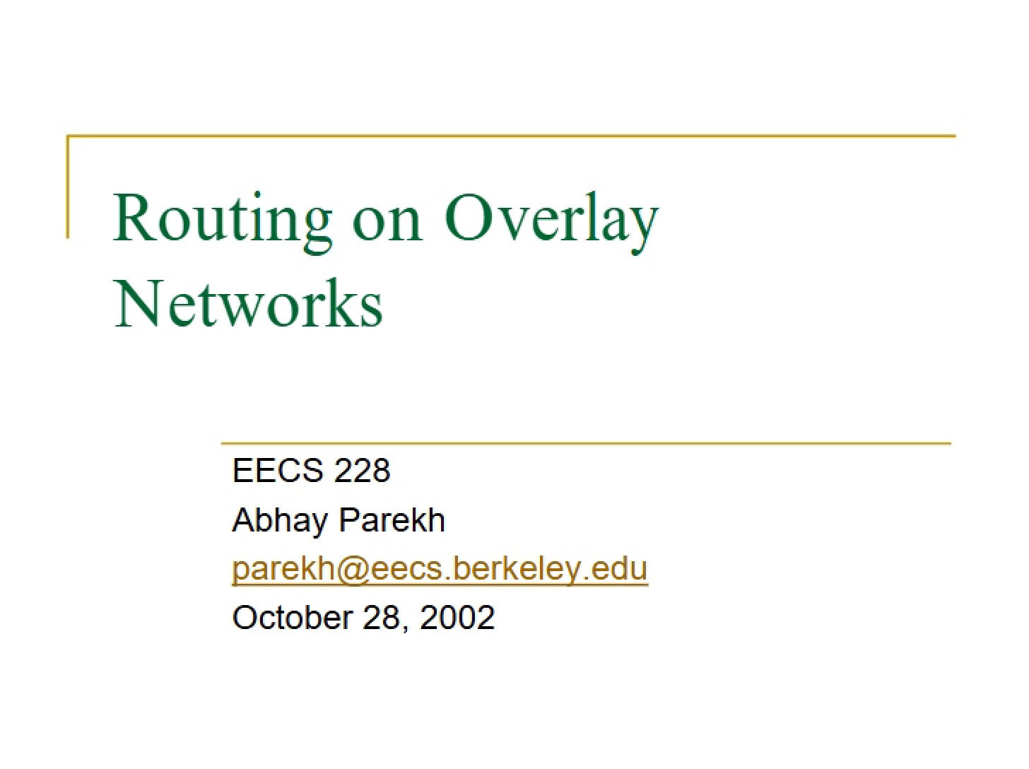 Overlay Network Routing