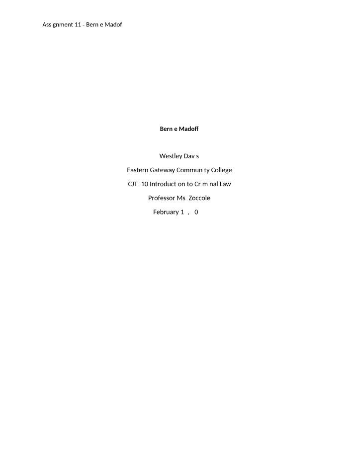 Bernie Madoff Case - Assignment 11