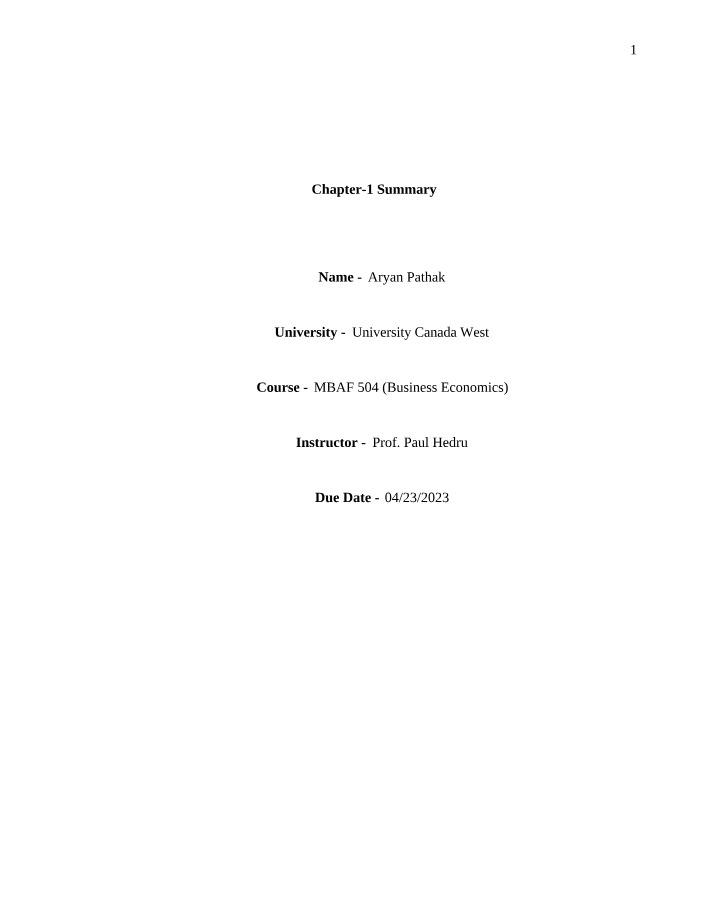Business Economics - Chapter 1 Summary