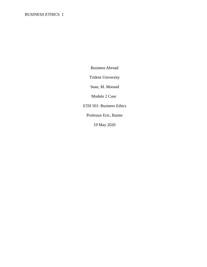 Case Study for Business Ethics Module 2