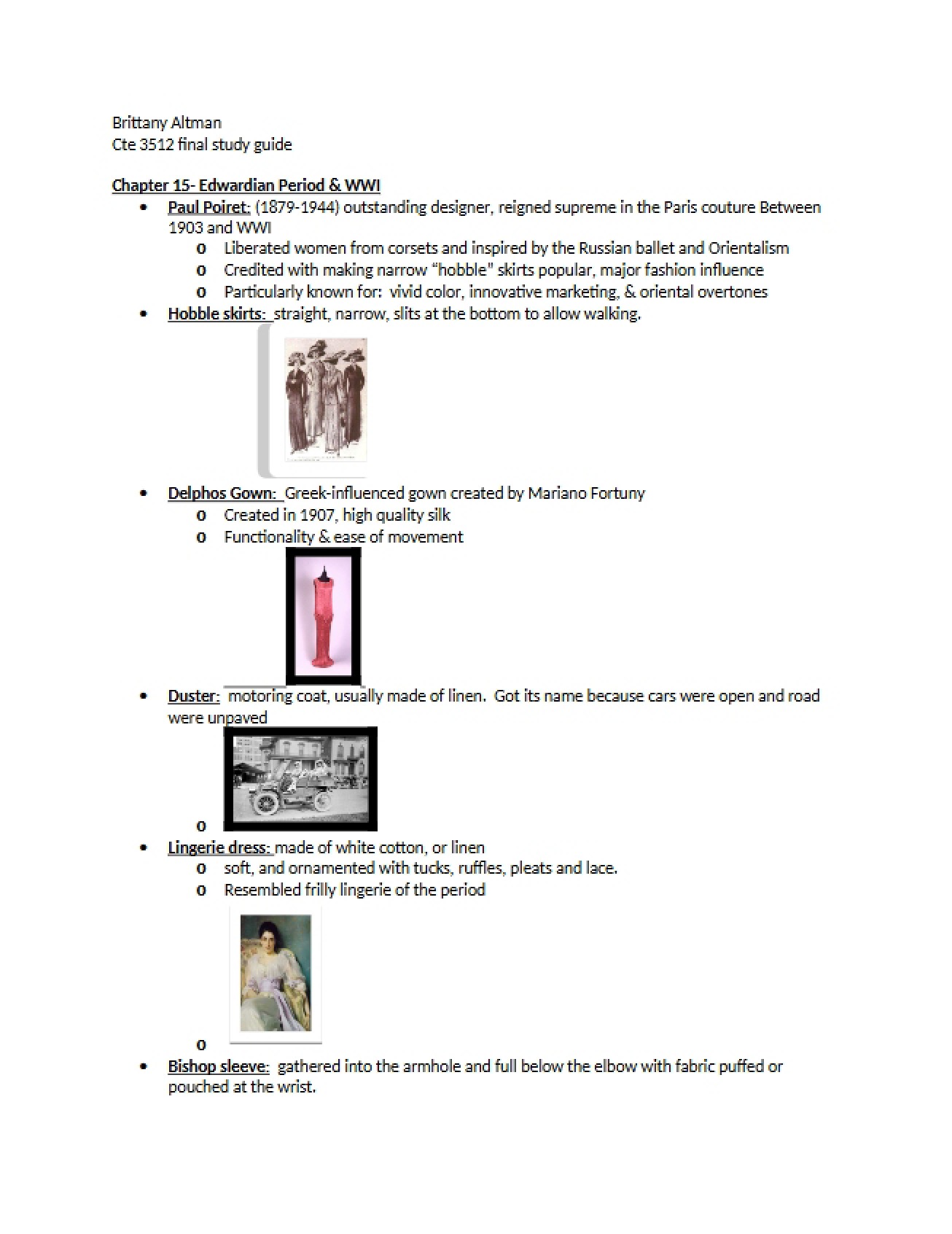 Fashion of the Edwardian Period and WWI