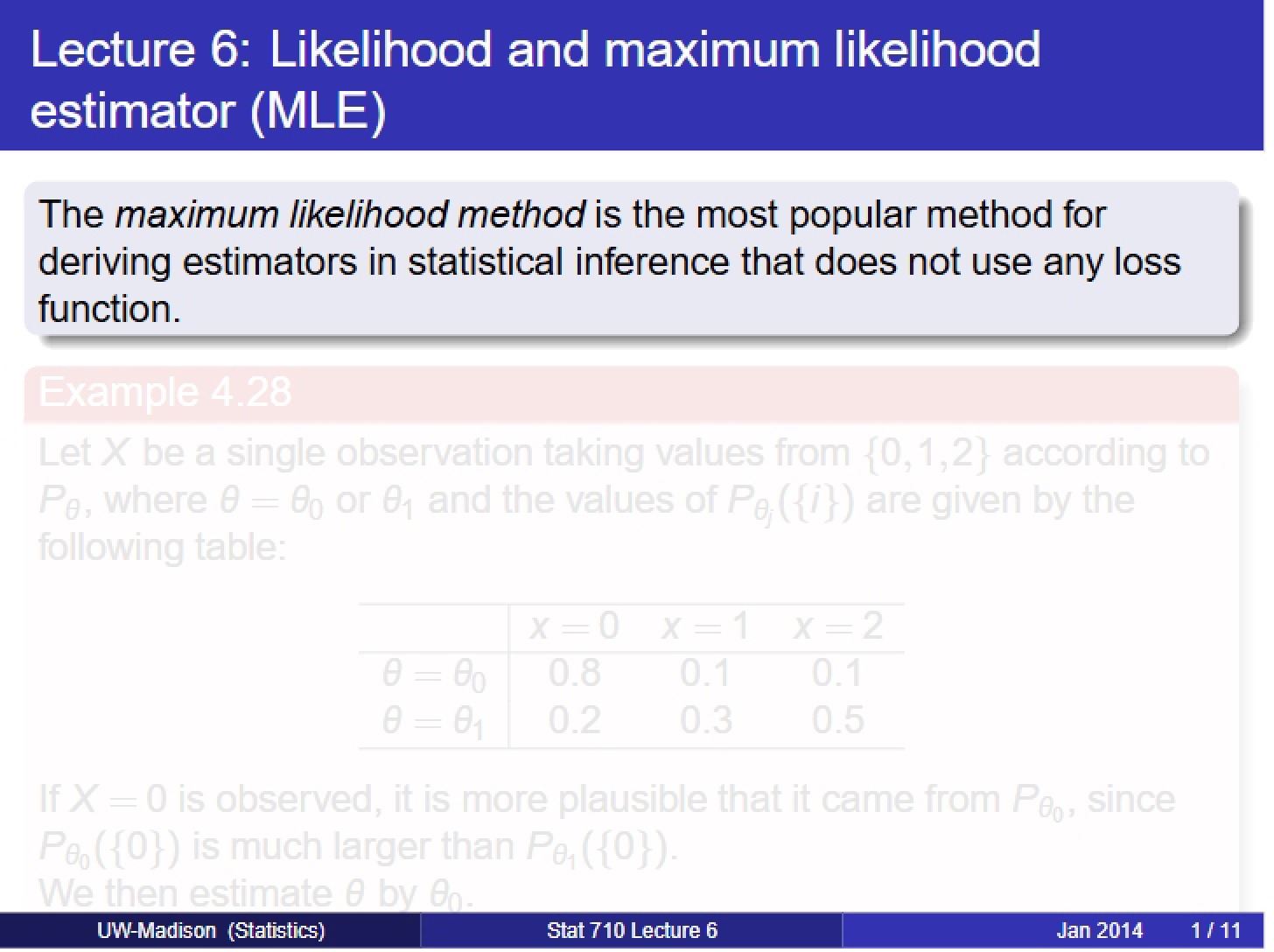 MLE and Likelihood (Lecture 6)