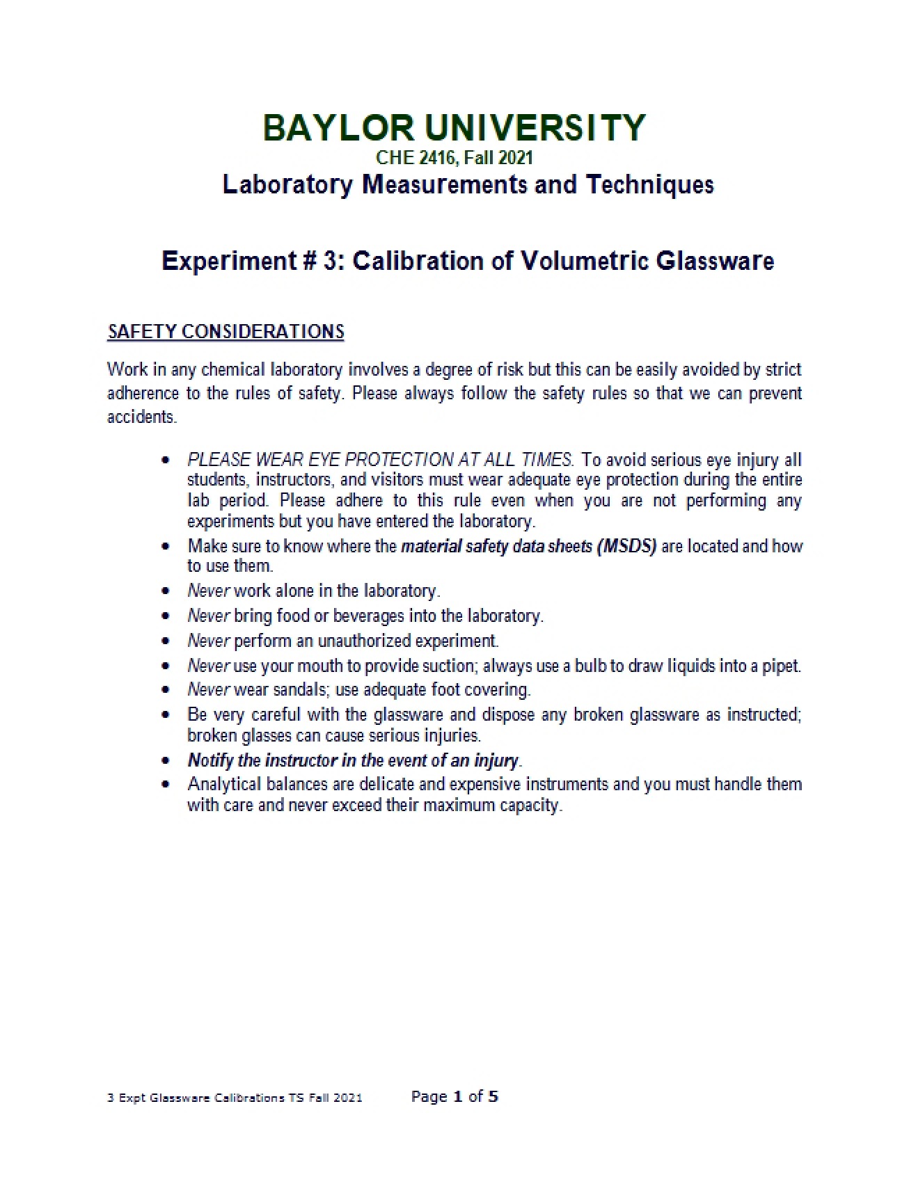 Calibration of Volumetric Glassware Exp 3