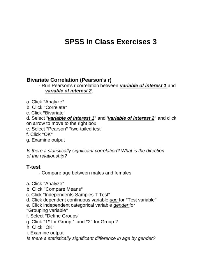 HEA 313 - SPSS In Class Exercises 3