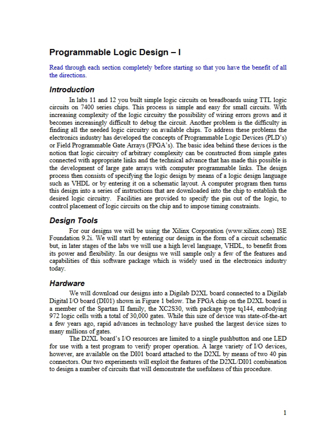 Programmable Logic Design I (3)