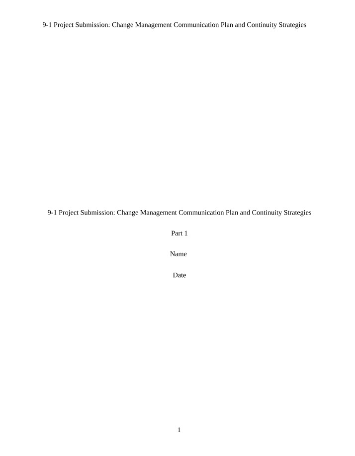 Communication Plan and Continuity Strategies for Change Management