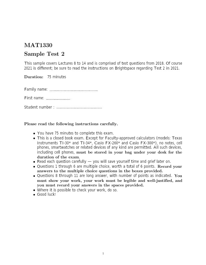Calculus Questions for Sample Test 2