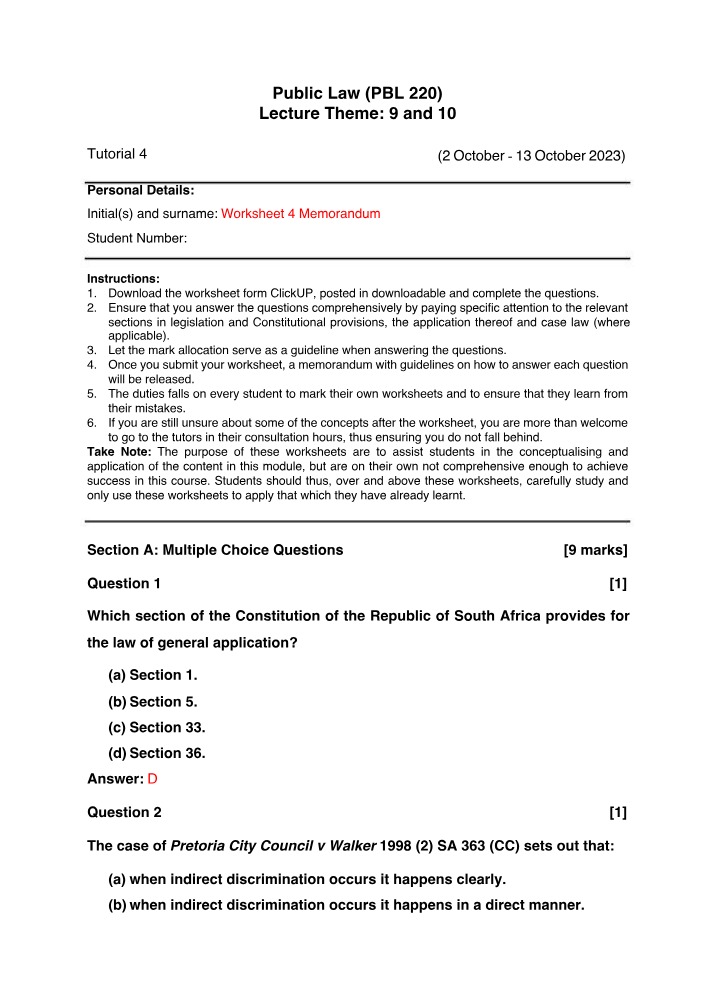 PBL 220 Tutorial 4 Memo (2023)