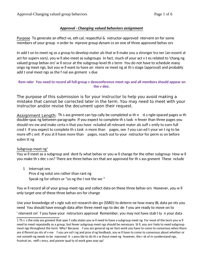 Changing Valued Group Behaviors Assignment Approval