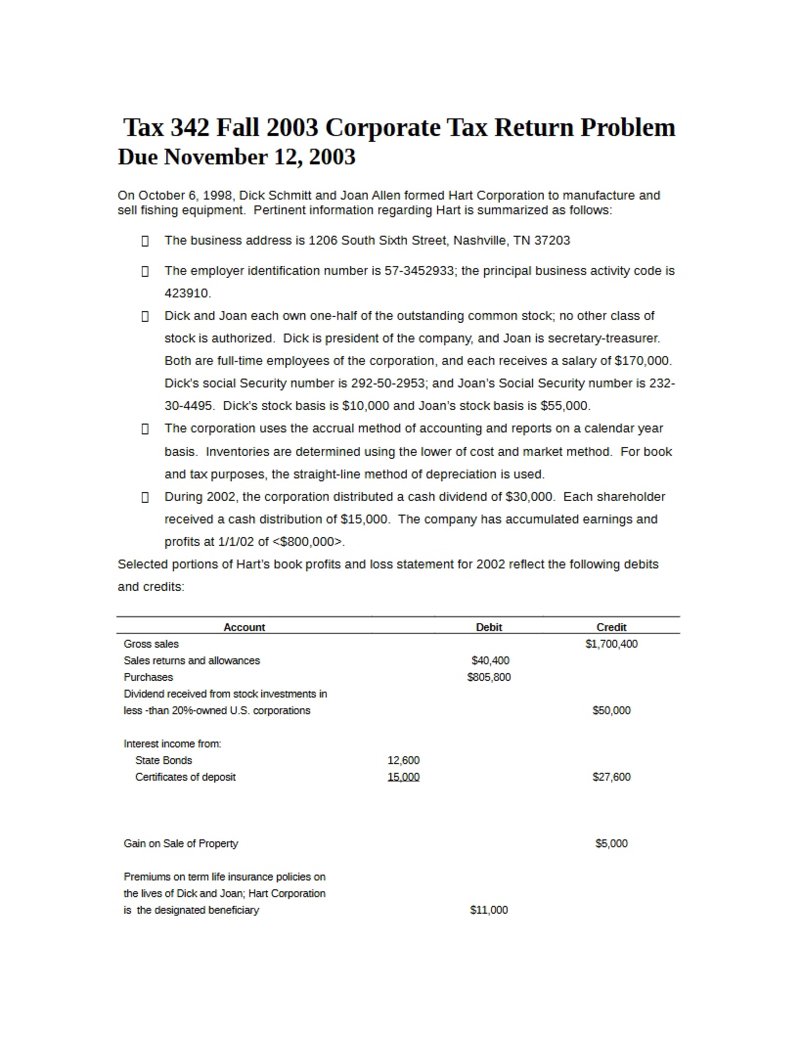 Problem Set - Tax Returns