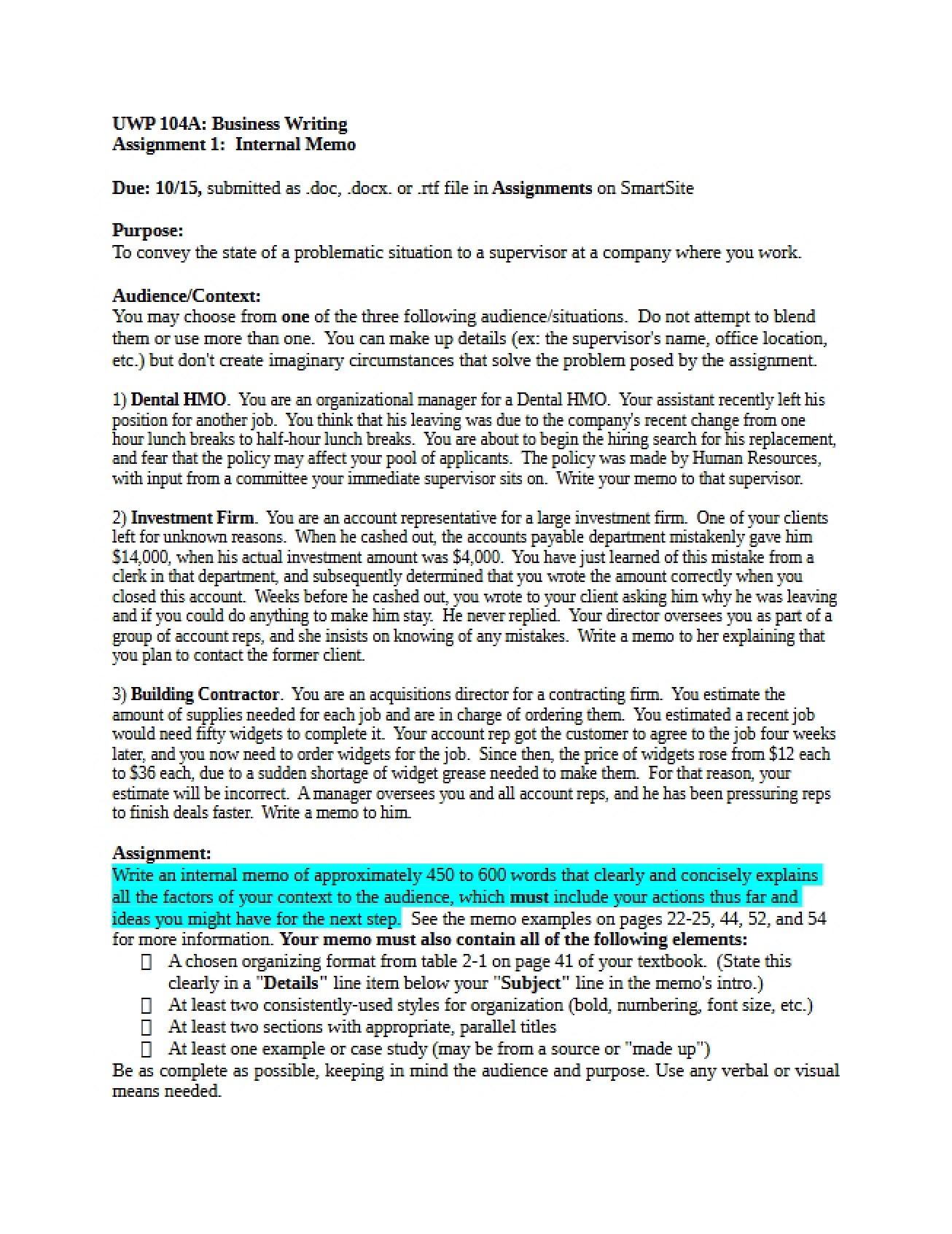 Assignment 1 Internal