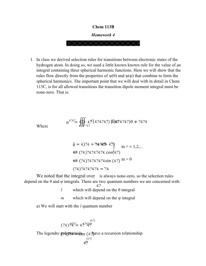 Selection Rules and Quantum Numbers in Hydrogen - Homework 4