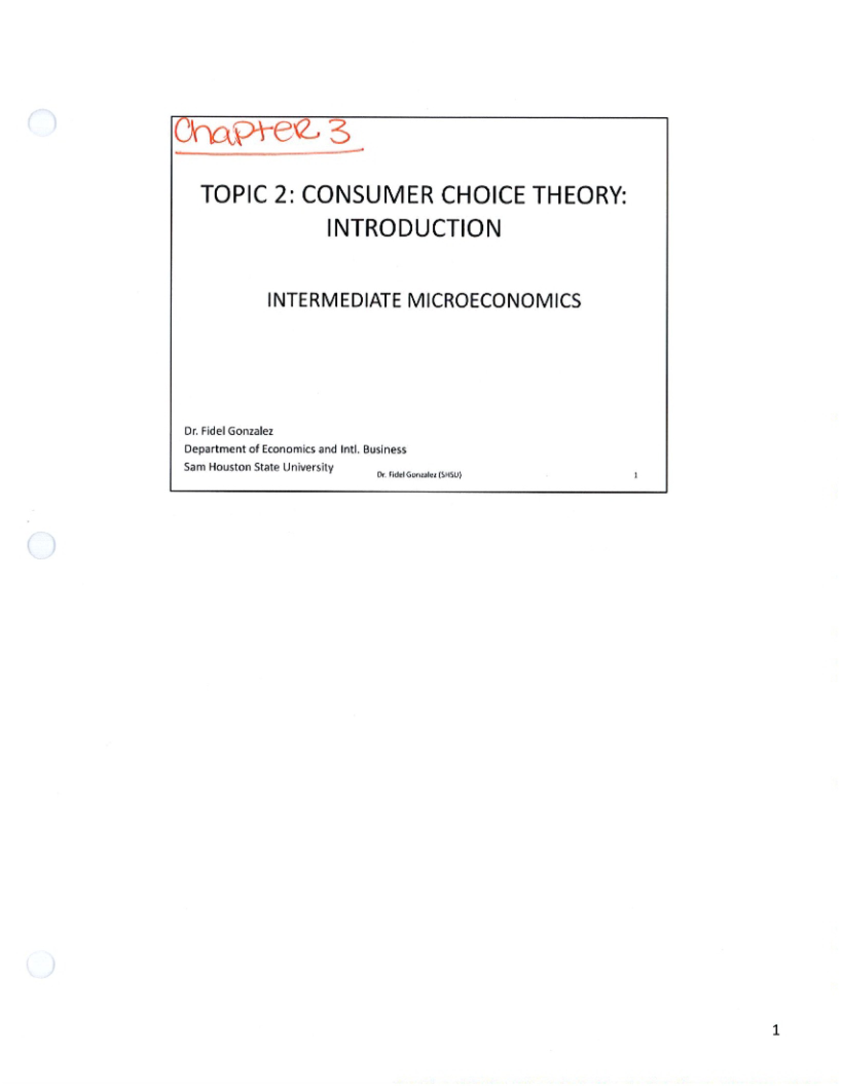 Notes on Intermediate Microeconomics
