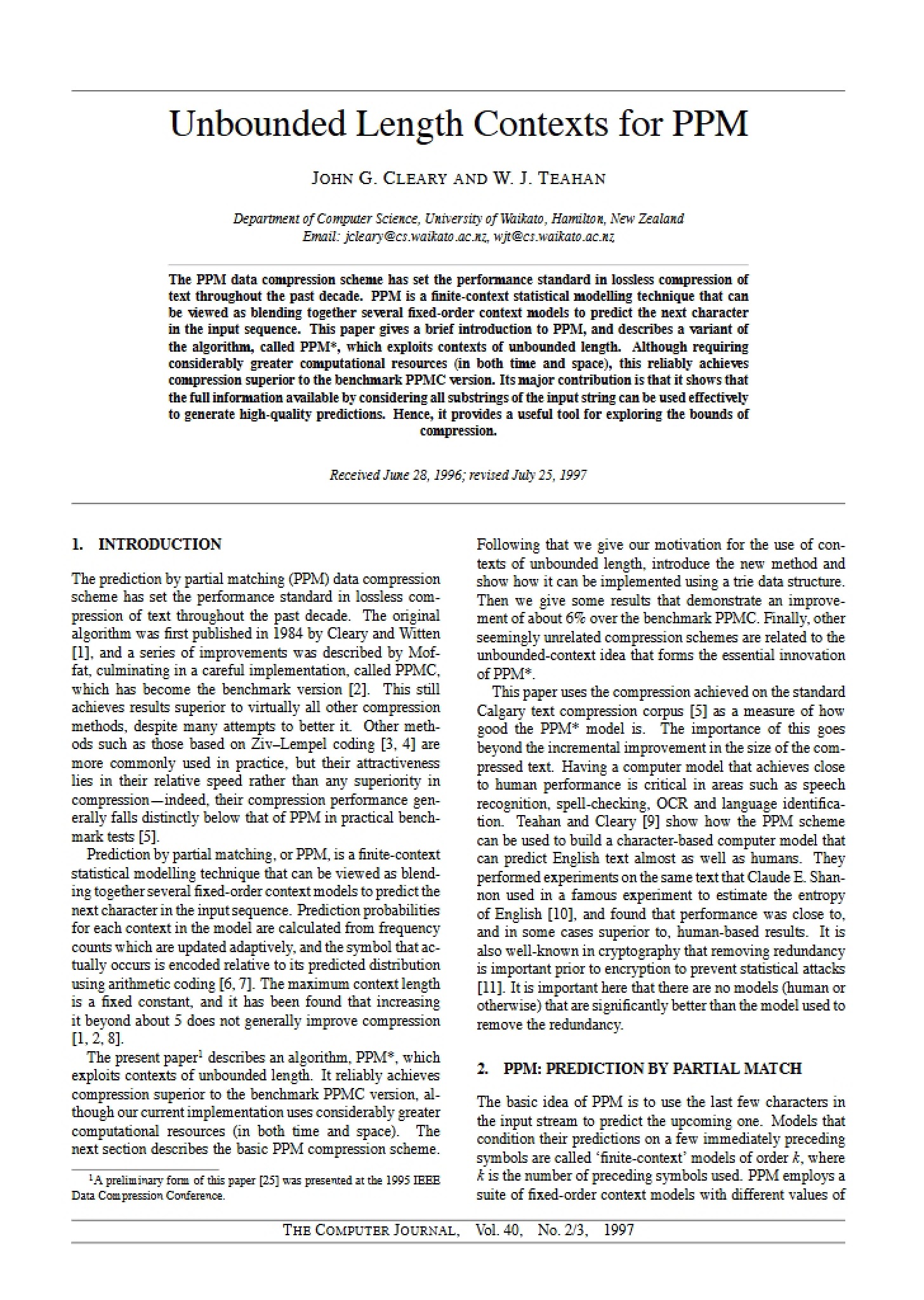 PPM Unbounded Length Contexts