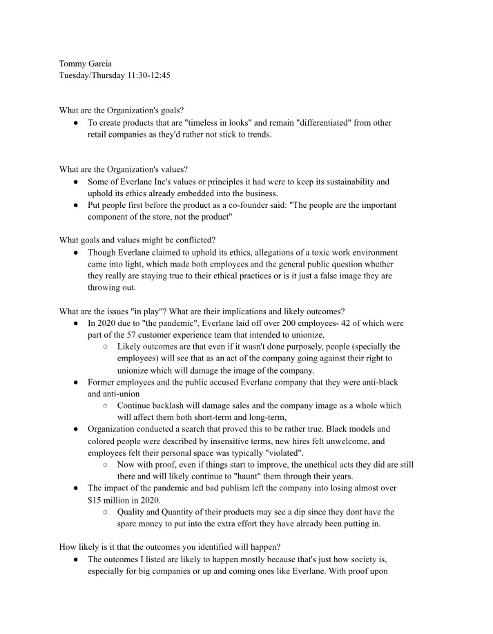 Everlane Case Issues - Answer Key
