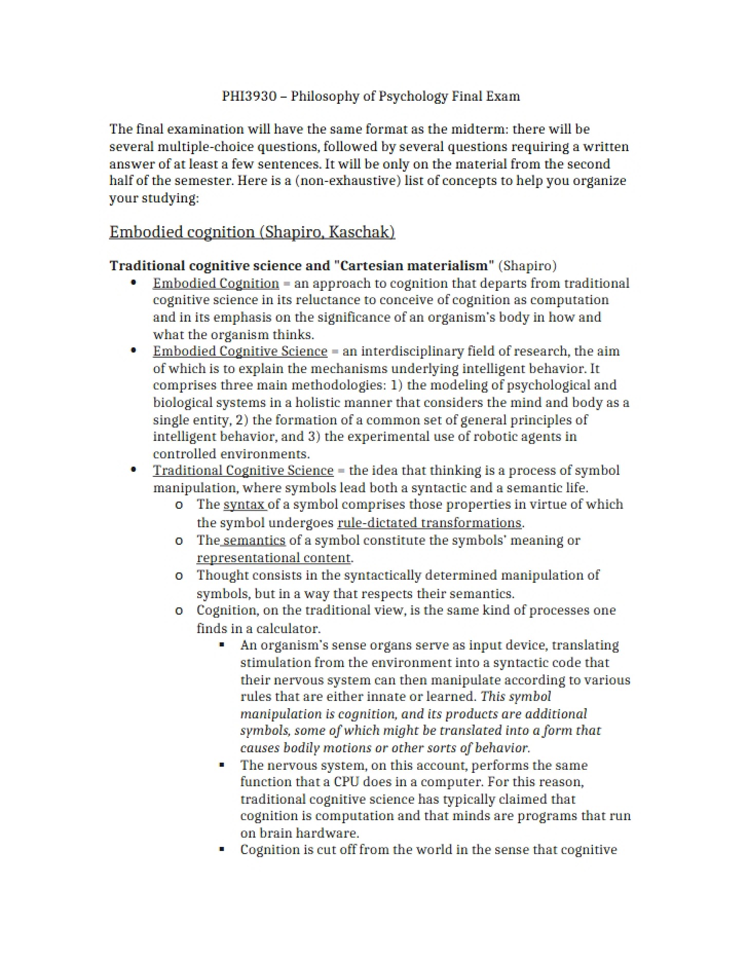Final Assessment Philosophy of Psychology