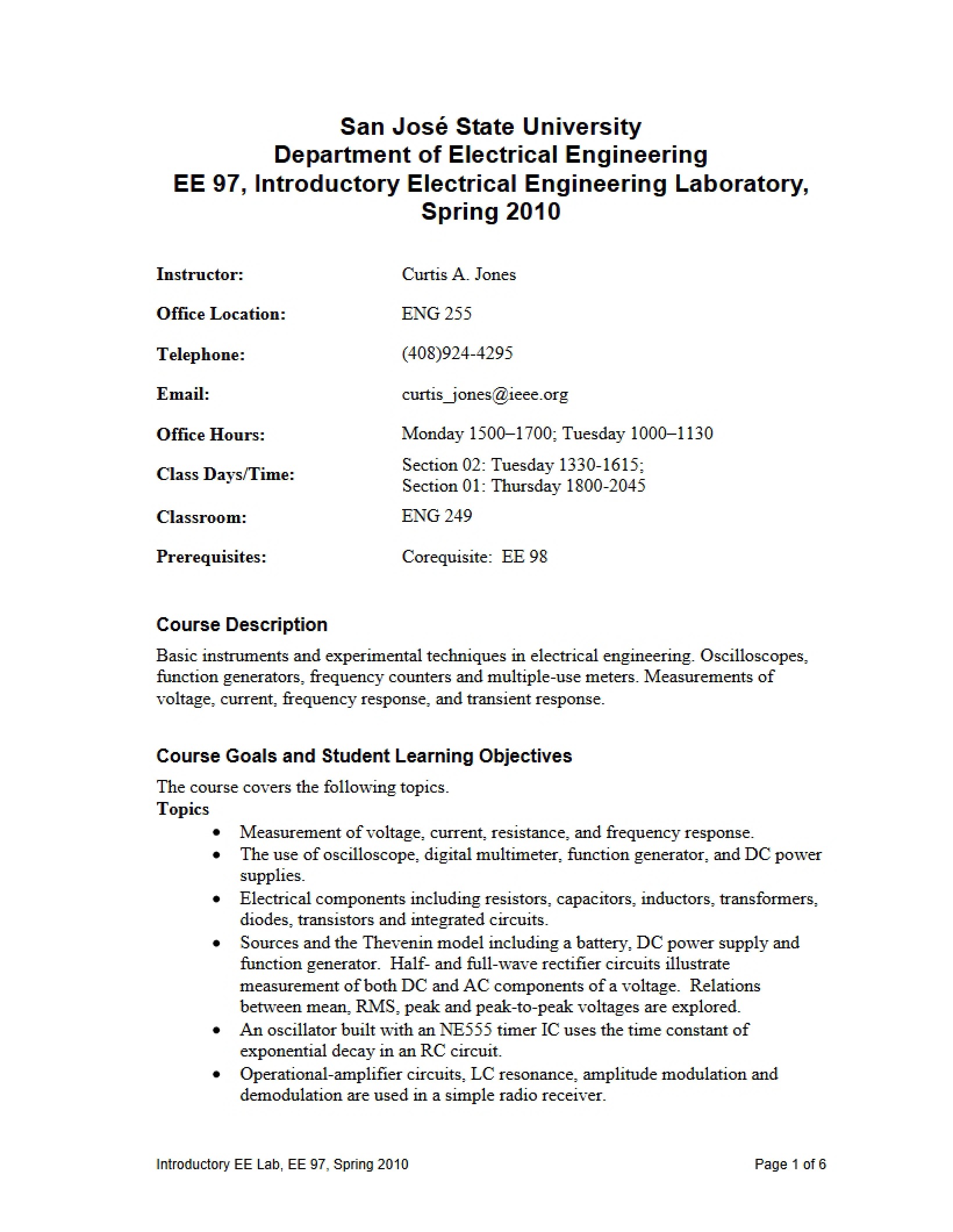 Green Sheet for EE 097 (Spring 10 - Jones)