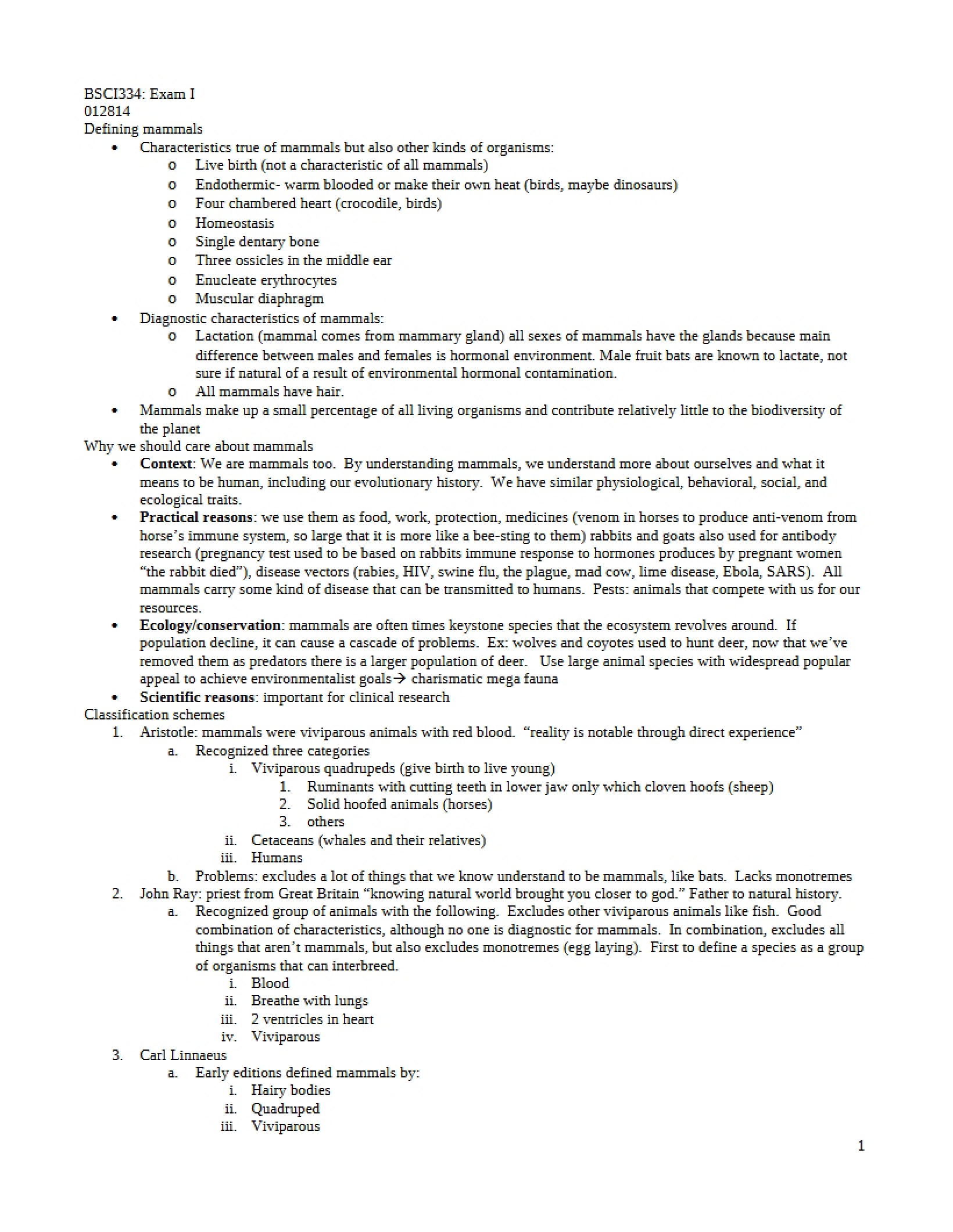 Initial Mammalogy Assessment
