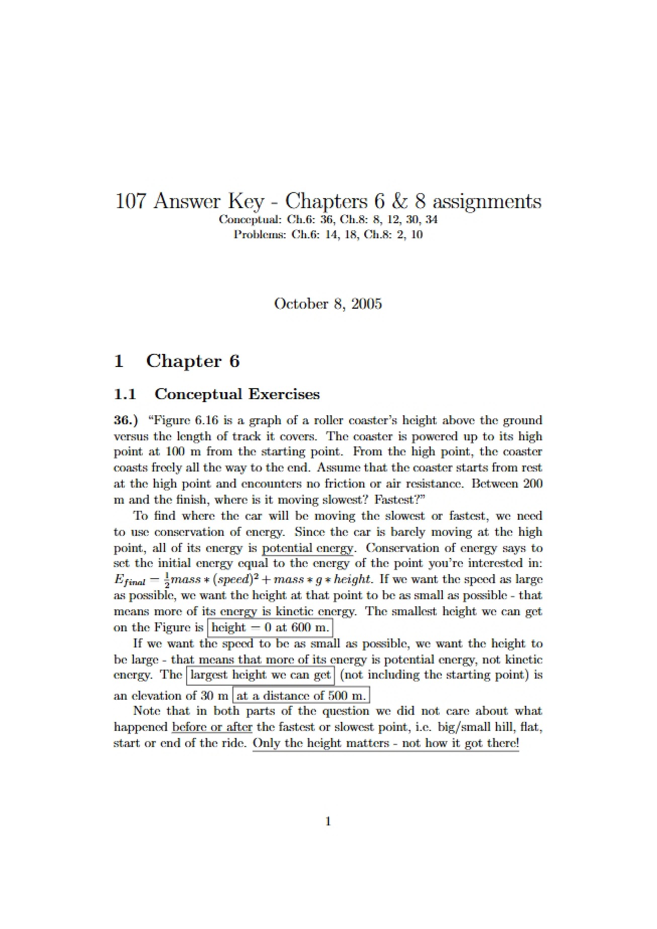Assignments 6 and 8 Answer Key