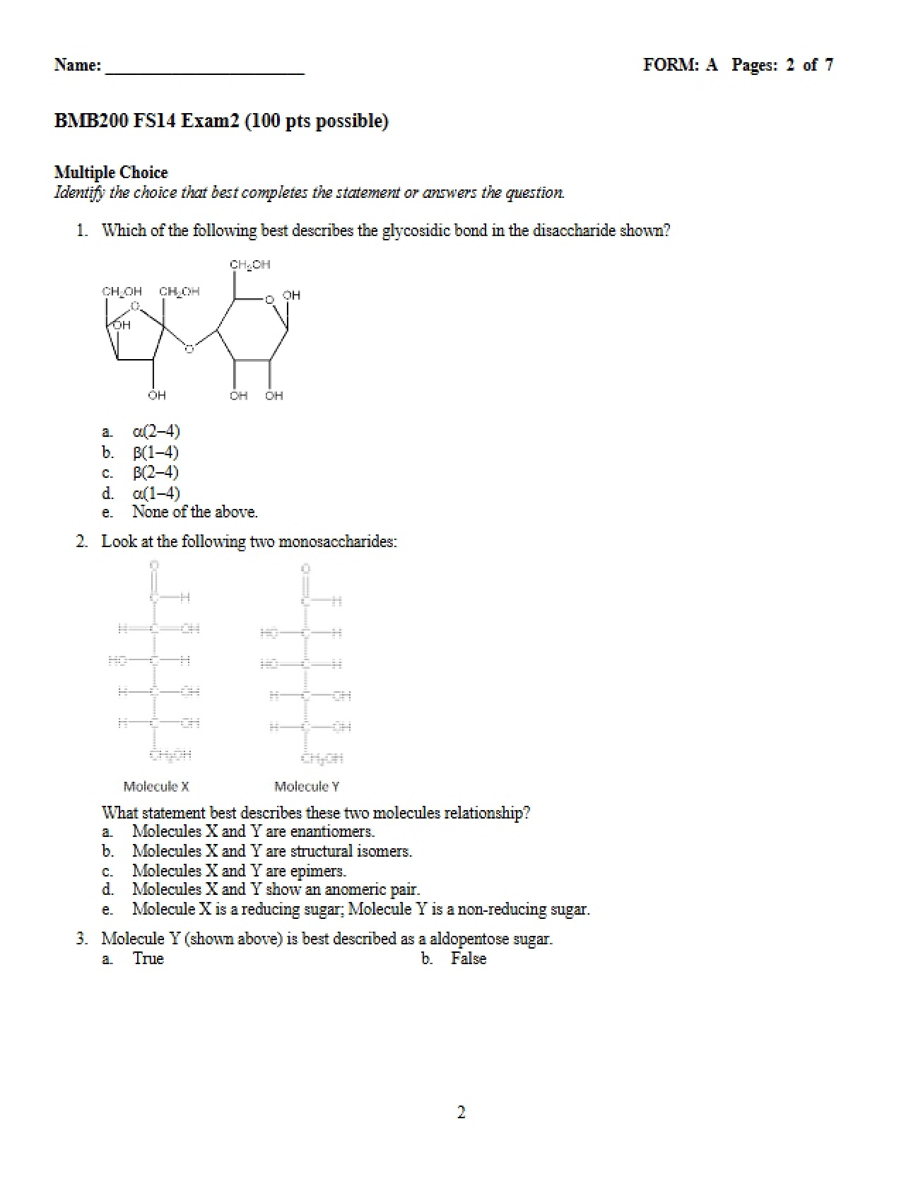 Biochemistry Introduction Exam 2