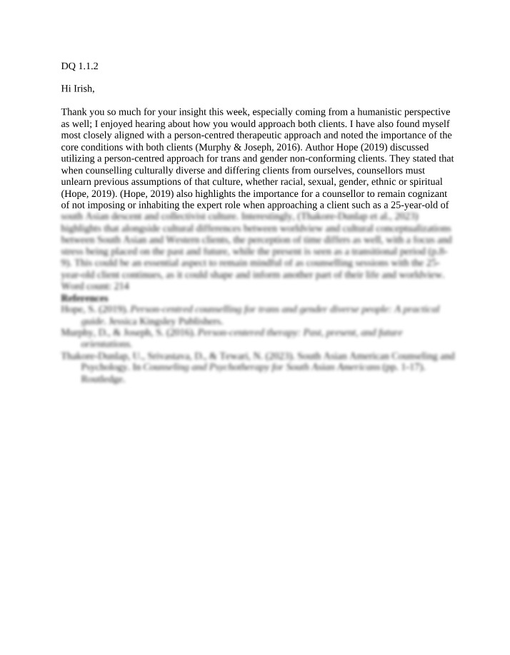 Person-Centred Approach for Culturally Diverse Clients