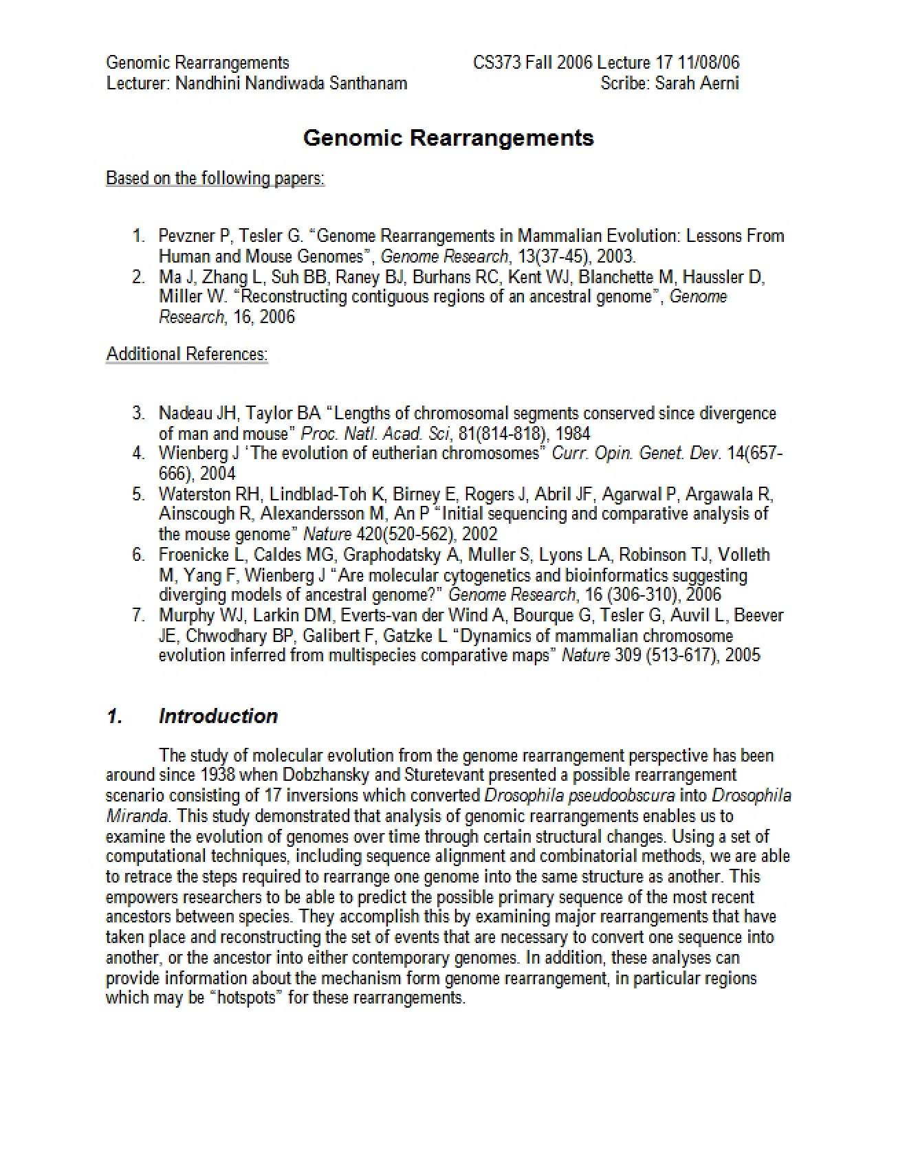 Introduction to Genomic Rearrangements