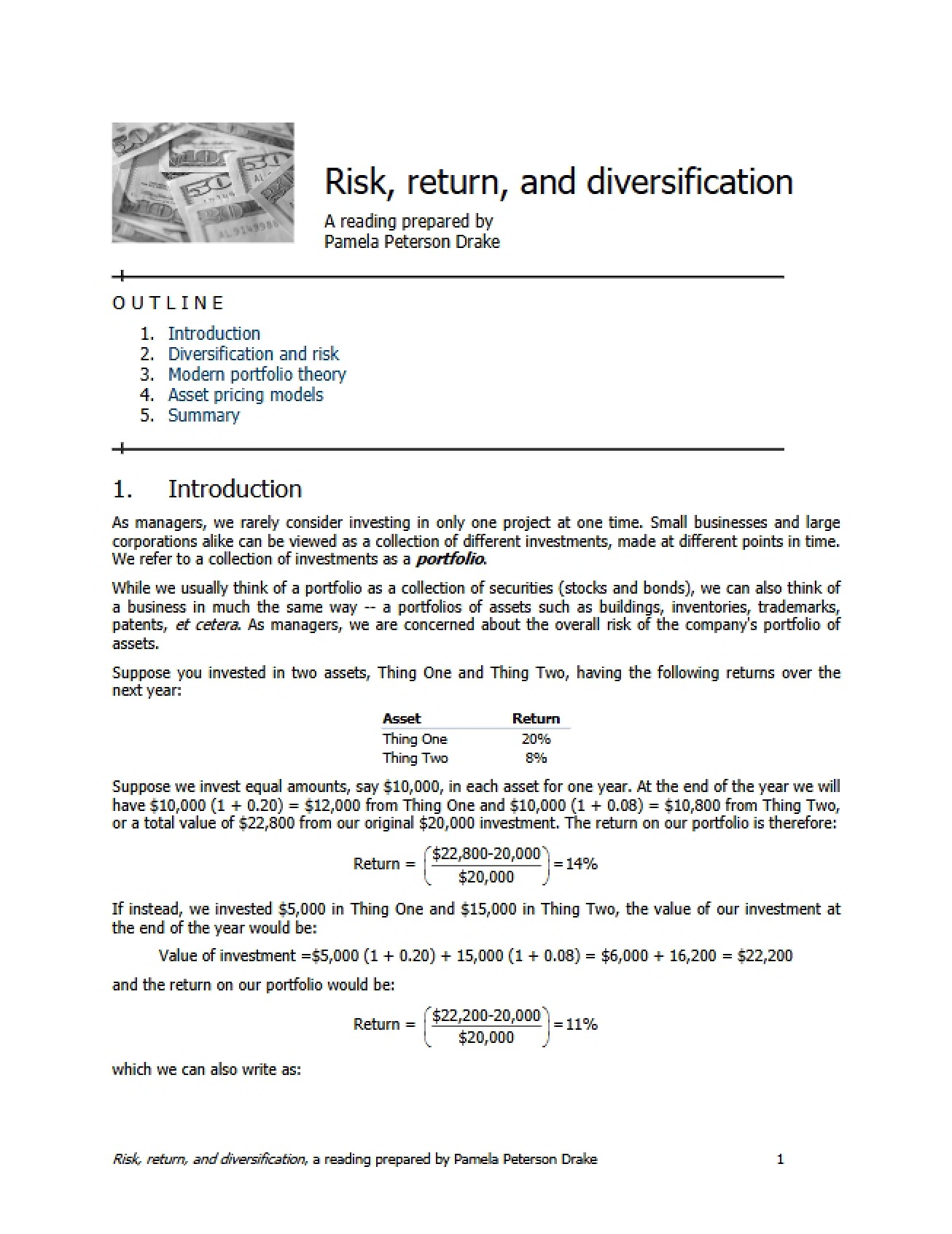 Diversification, Return, and Risk