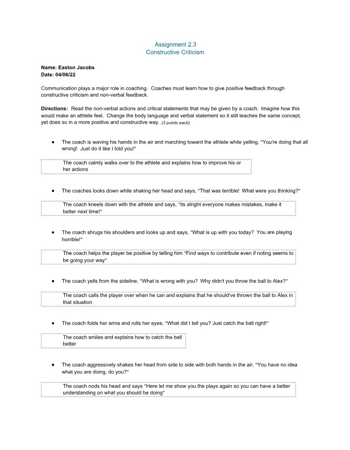Constructive Criticism - Assignment 2.3