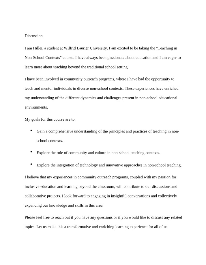 Teaching in Non-School Contexts - EM 203 Discussion