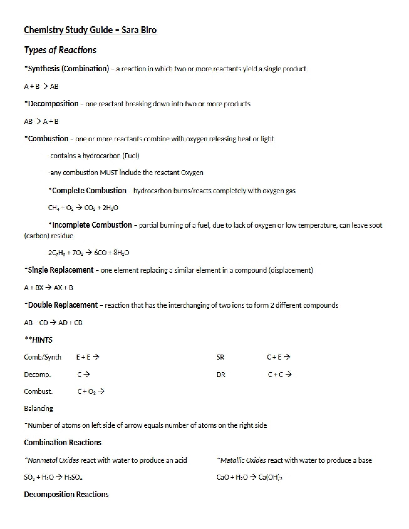 Guide for Chemistry Study