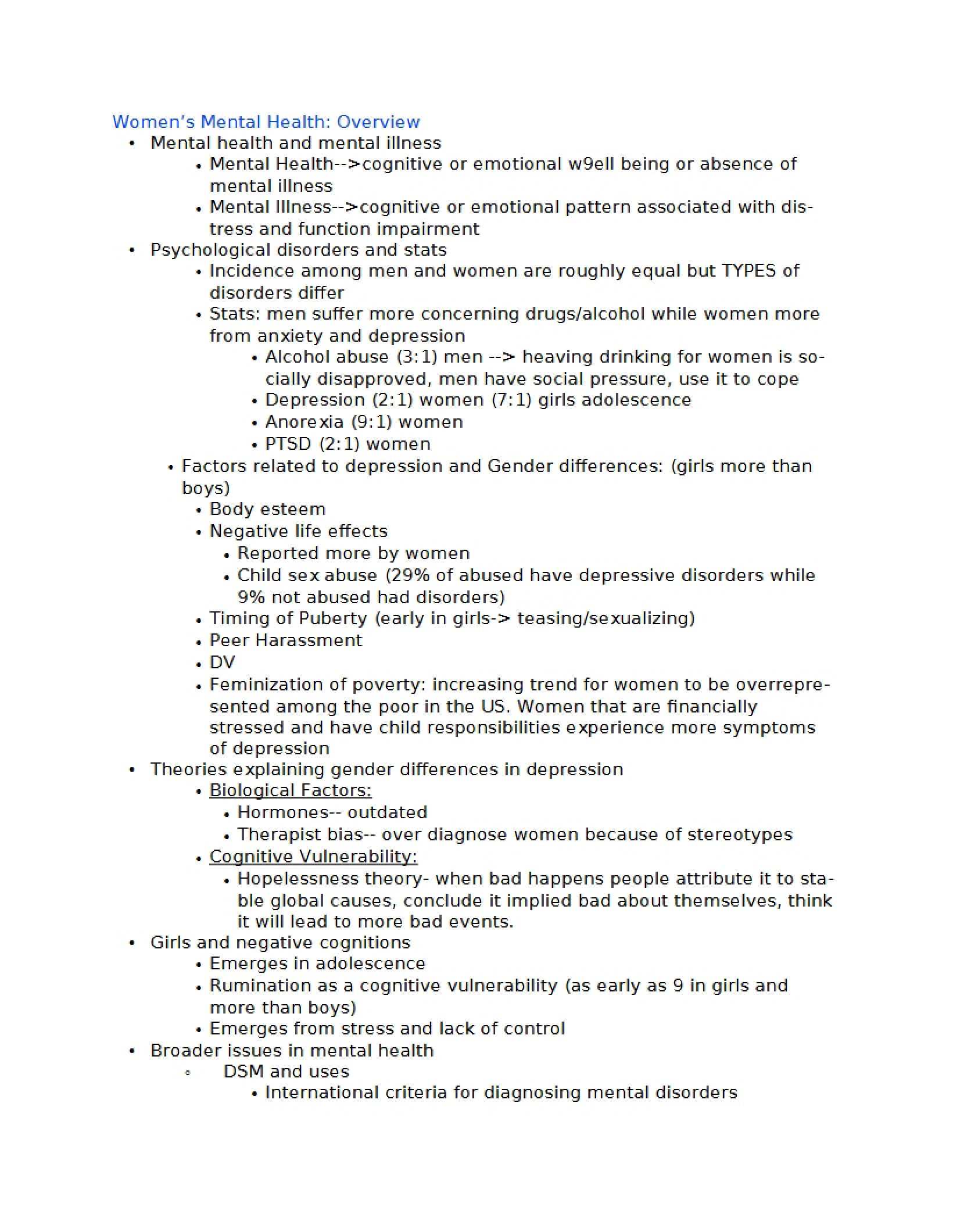 Mental Health in Women
