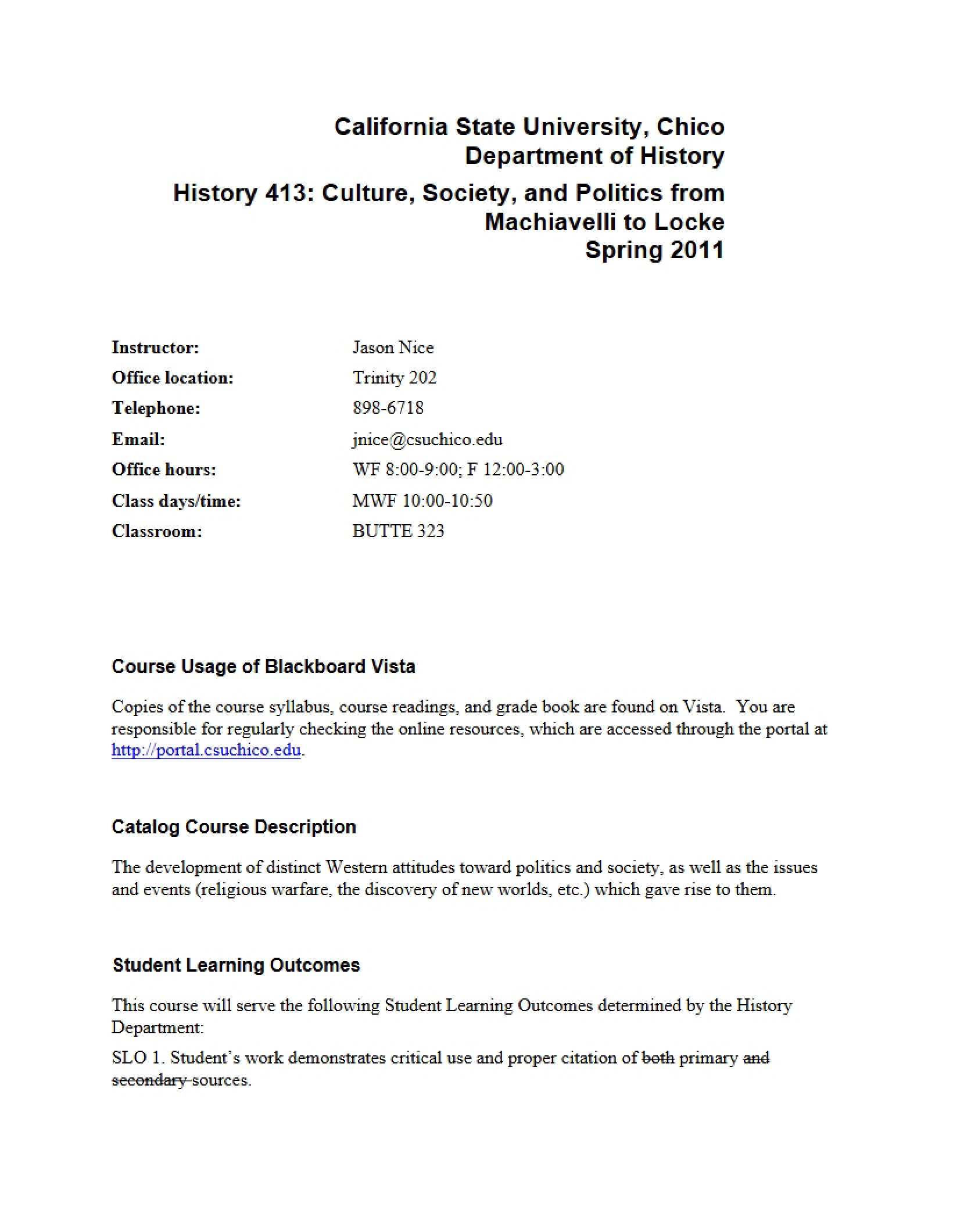 Machiavelli to Rousseau Culture and Politics Syllabus