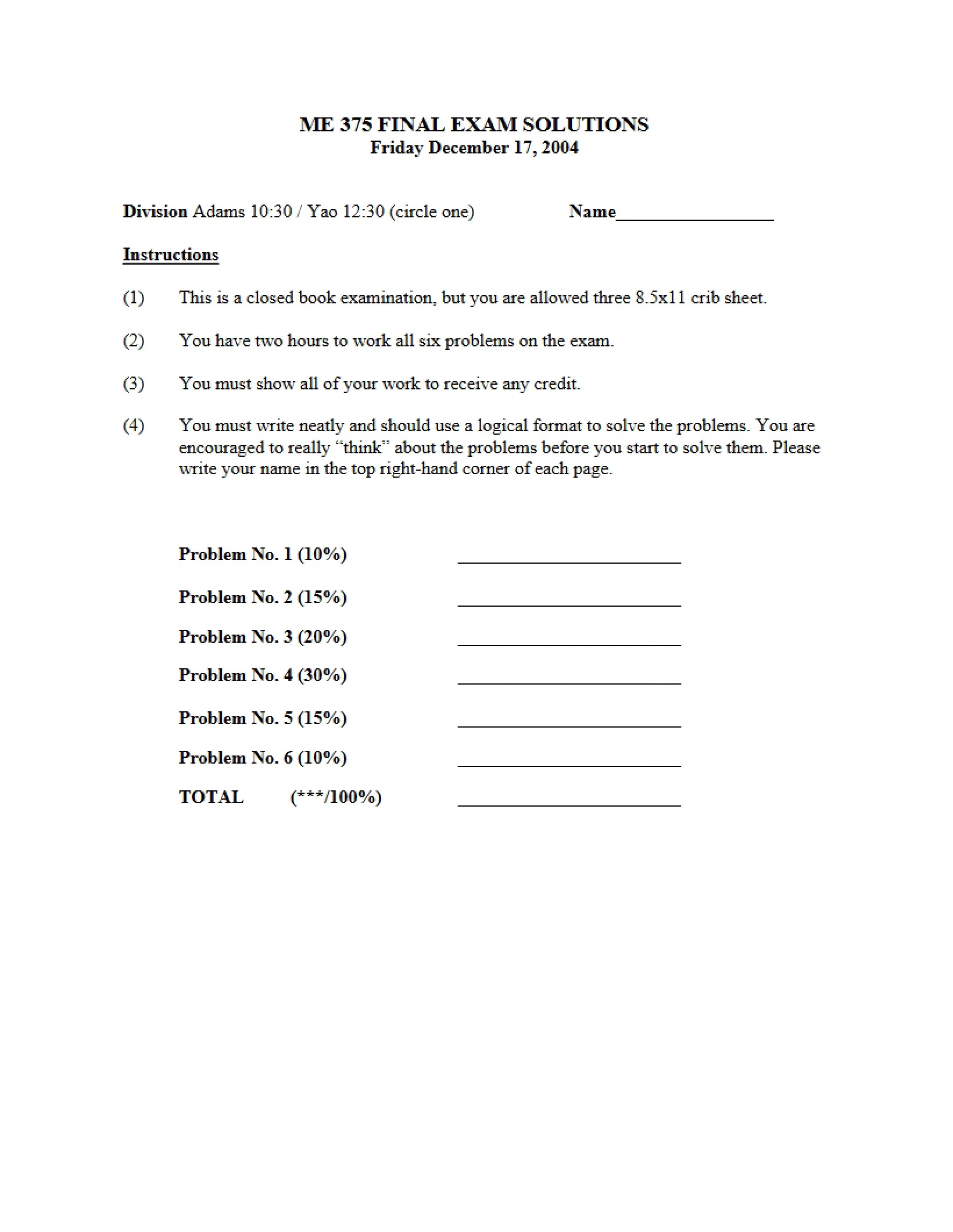 Final Exam (Spring 2004)